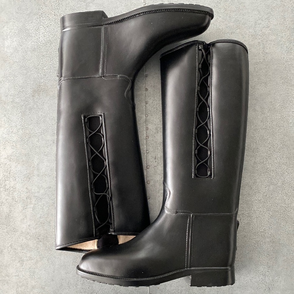 NEW IN BOX däv Black Equestrian Corded Weatherproof Boots / Sz 9